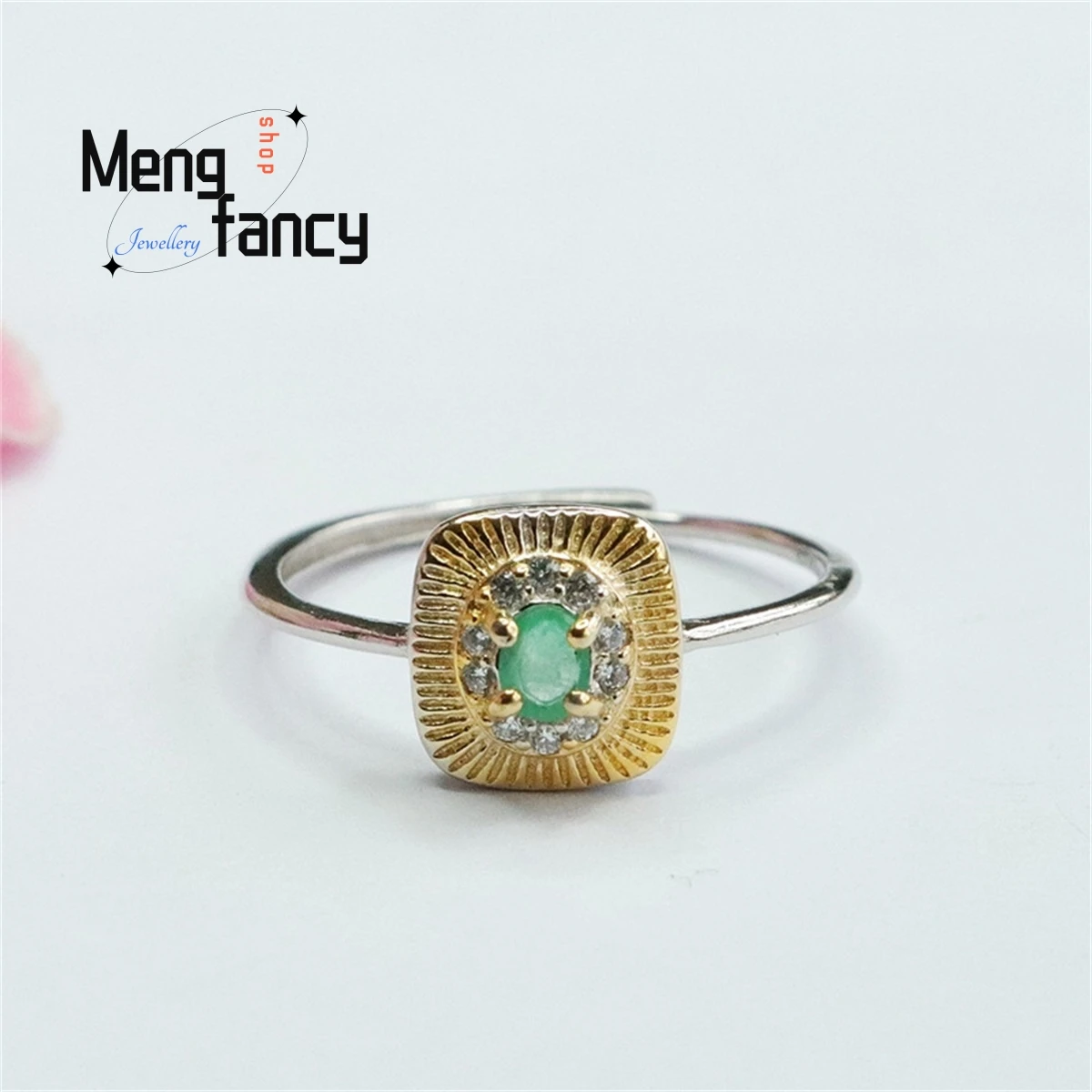 

Natural S925 Silver Inlaid Emerald Square Ring Simple Elegant Personality Fashion Exquisite Versatile Women Couple Fine Jewelry