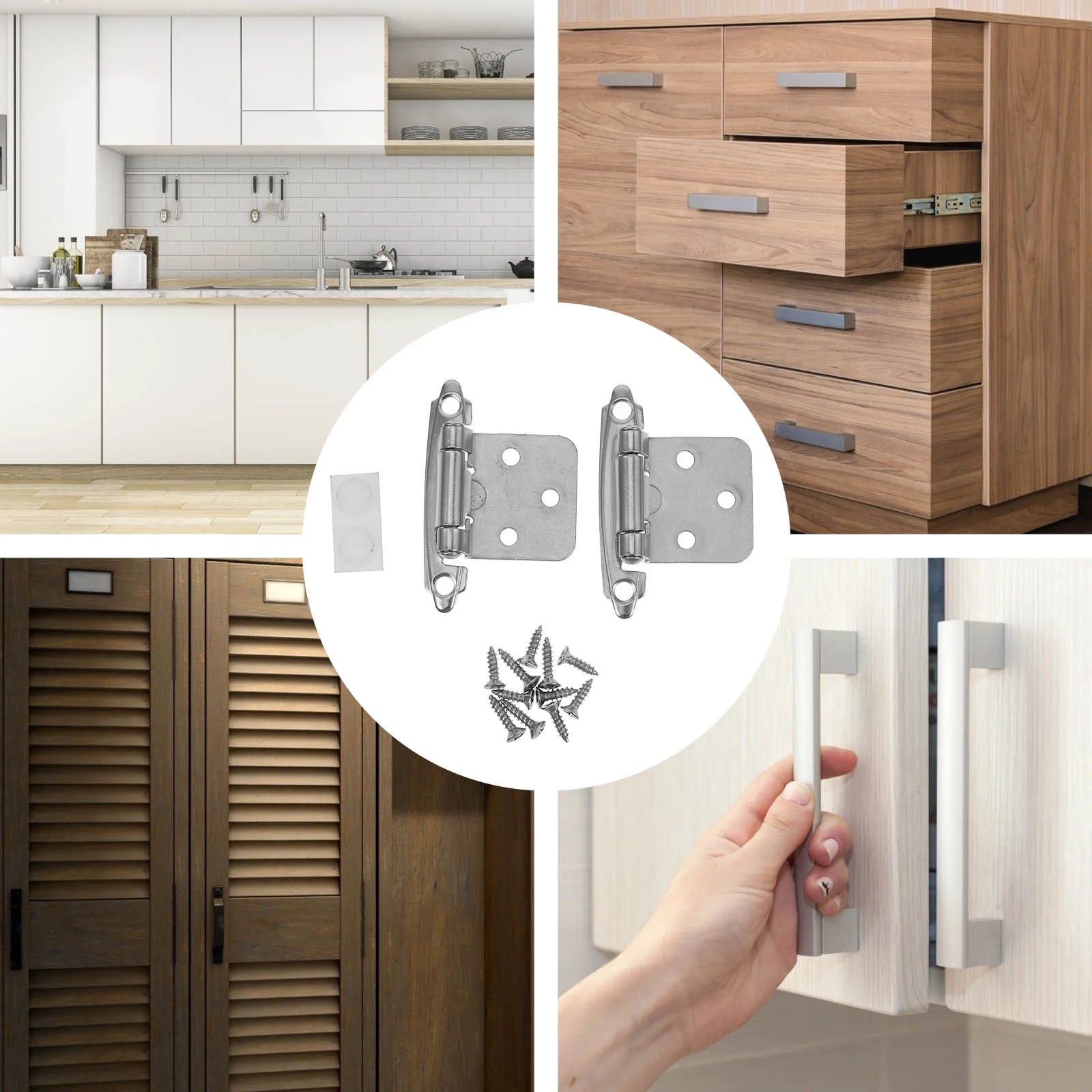 

6Pcs Spring Self Closing Half Overlay Cabinet Door Hinges American Style Steel Hinges for Kitchen Cabinets Furniture