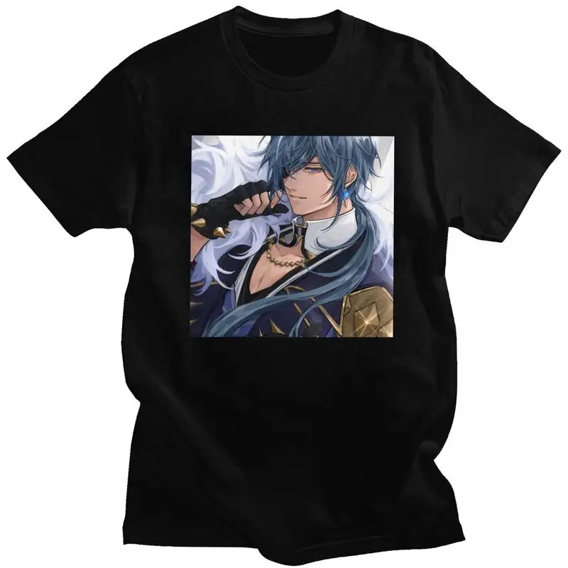 Custom Male Kaeya Genshin Impact T Shirt Short Sleeves Cotton Tshirts Classic T-shirt Leisure Anime Game Tee Slim Fit Clothing