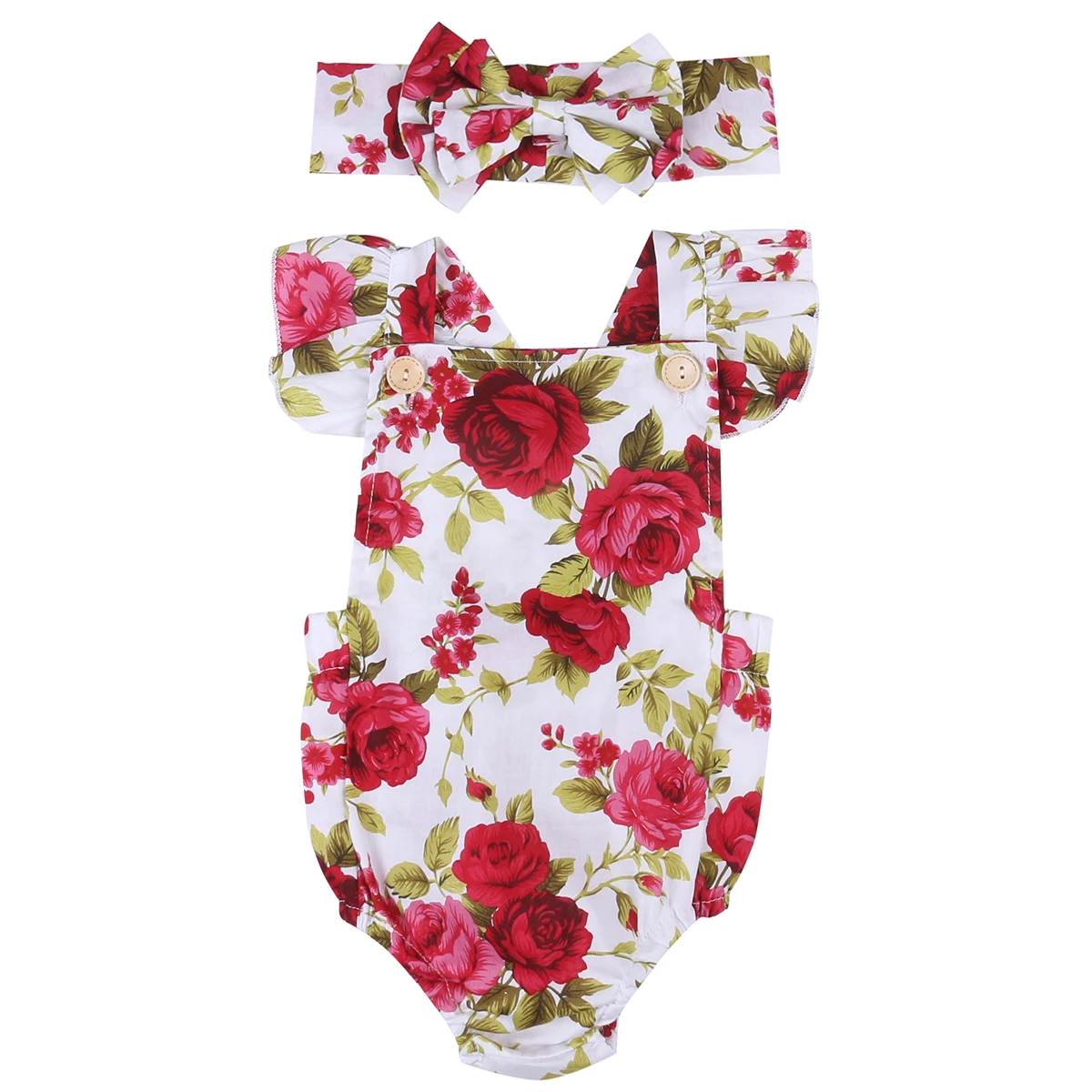 2023 Summer Newborn Infant Baby Girls Romper + Headband Floral Printed Sleeveless Jumpsuit Cotton Fashion Baby Clothing