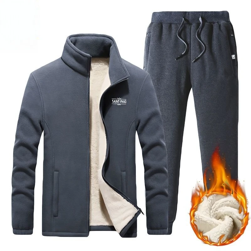 

Winter Men Sweat Suits Fleece Sportwear Suit Zipper Jacket+pants Lamb Velvet Sports Sweatpants Tracksuit Oversized Warm 2pcs Set
