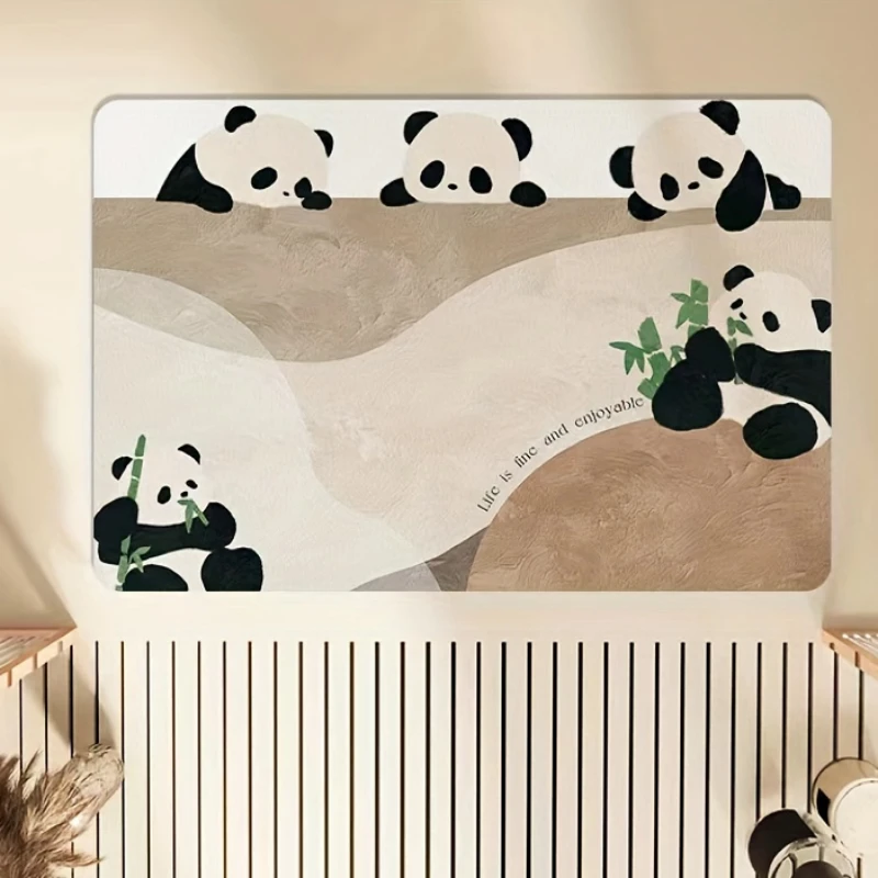 1pc Panda & Bamboo Bathroom Non-slip Mat Diatom Mud Absorbent Doorway Carpet Decorative Entrance Rug Accessories Home Room Decor