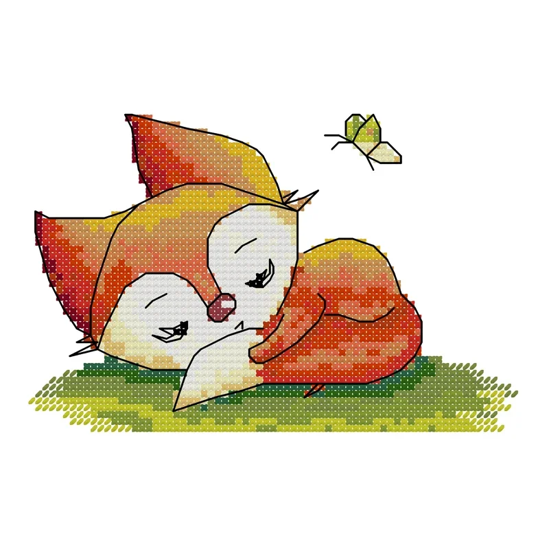 Joy Sunday Cross Stitch Kit Sleeping Little Fox 14CT Printed Cross Stitch Embroidery Kit Print Fabric Homefun Cross Stitch Kits