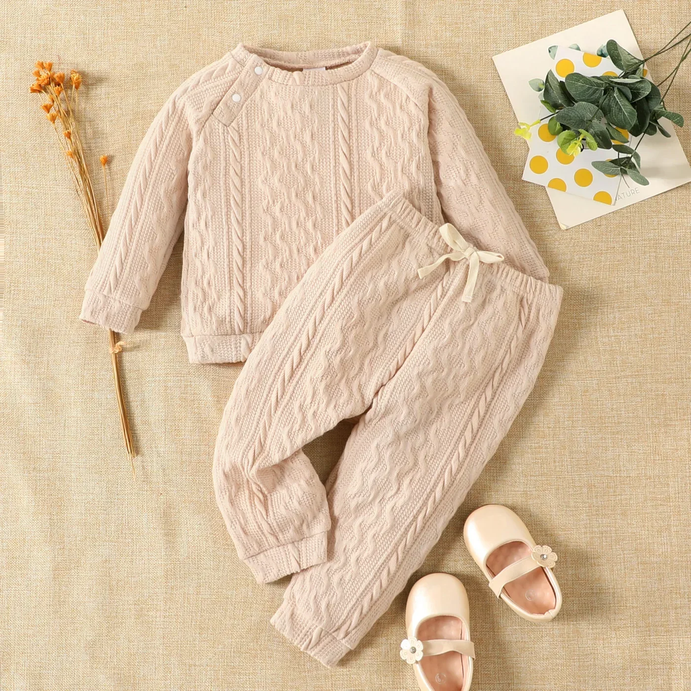 PatPat Baby Boy/Girl Solid Long-sleeve Top and Trousers Set Soft and Comfortable  Perfect for Outings and Daily Wear Basic Style