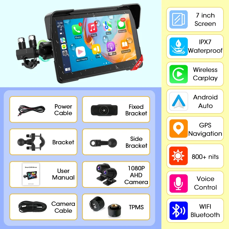 5/7 inch motorfiets CarPlay-scherm met TPMS GPS voor Moto-navigatiescherm Android Auto digitaal motorfietsdashboard BT