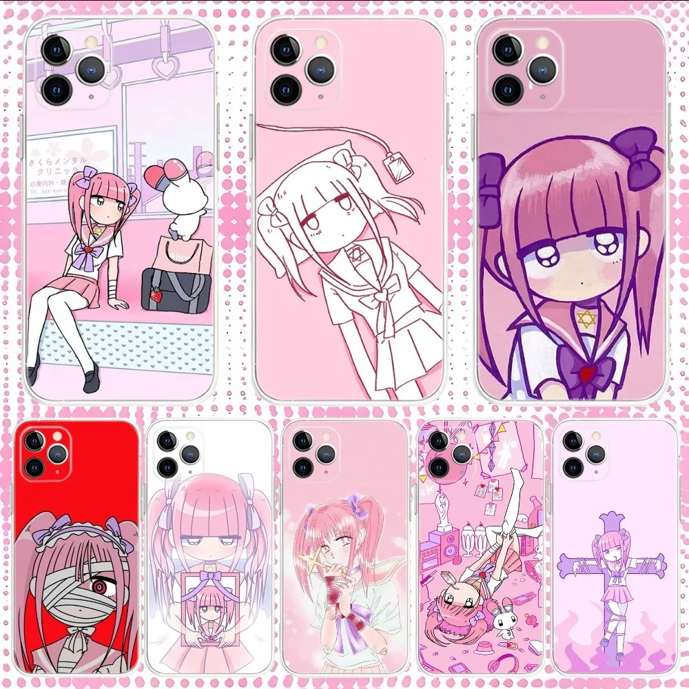 

Menhera Chan Phone Case For iPhone 16,15,14,13,12,11 Pro,Max,Plus,X,XS,XR,SE,Mini Transparent Silicone Soft