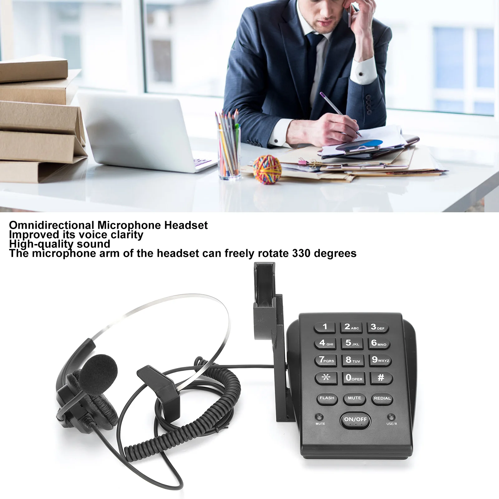 Call Center Telephone with Headse Rotatable Microphone Noise Cancellation Call Center Telephone for House Call Center