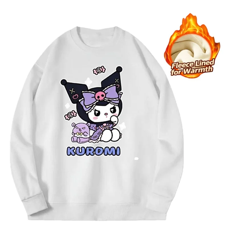 Топ с длинными рукавами и круглым вырезом с принтом серии Sanrio 2025, милая и теплая футболка с круглым вырезом и длинными рукавами на флисовой подкладке, 100% хлопок