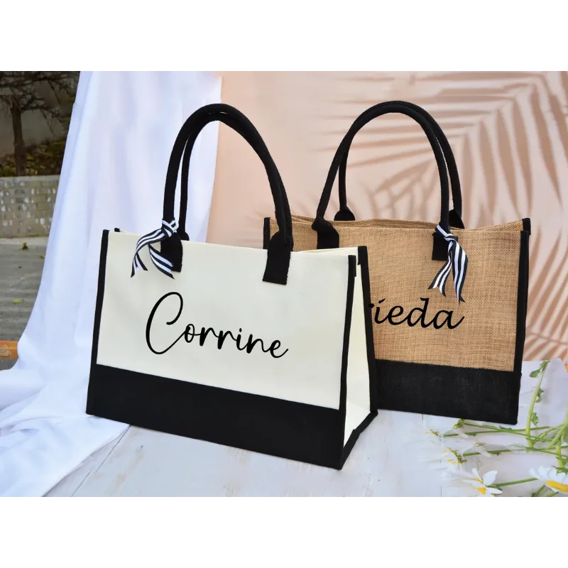 شخصية اسم الخيش وصيفه الشرف حمل حقيبة مخصصة حقيبة شاطئية هدية العازبة حفلة لصالح حمل حقيبة زفاف العروس ليكون هدية #1