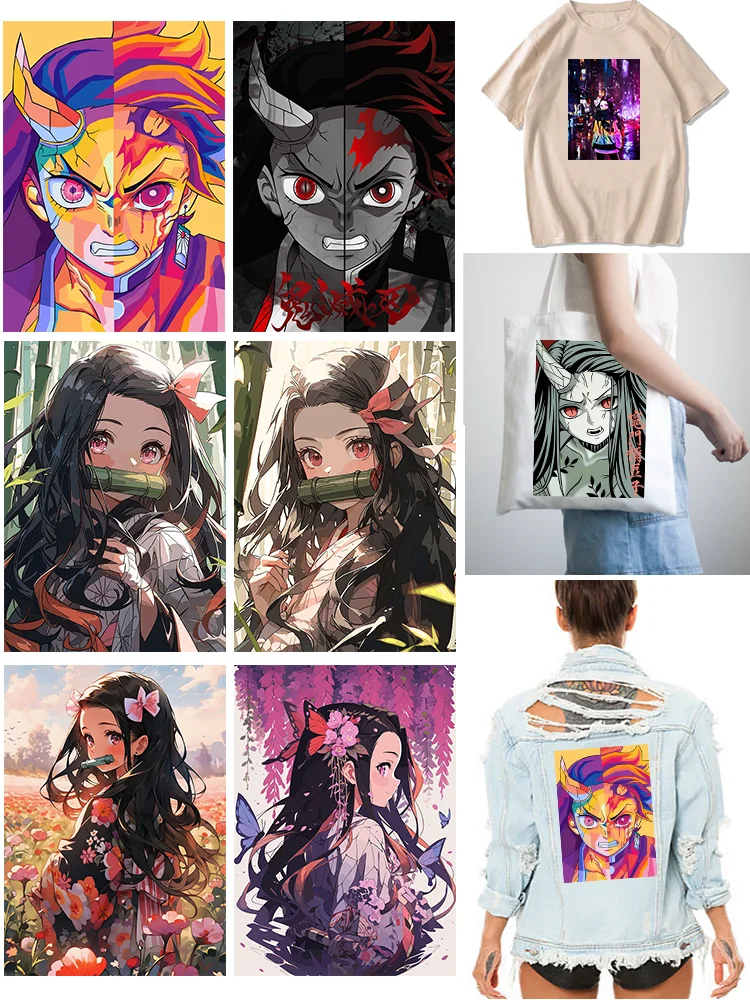 Demon Slayer Kamado Nezuko/Tanjirou patches thermocollant Anime heat transfer stickers stripes for jeans