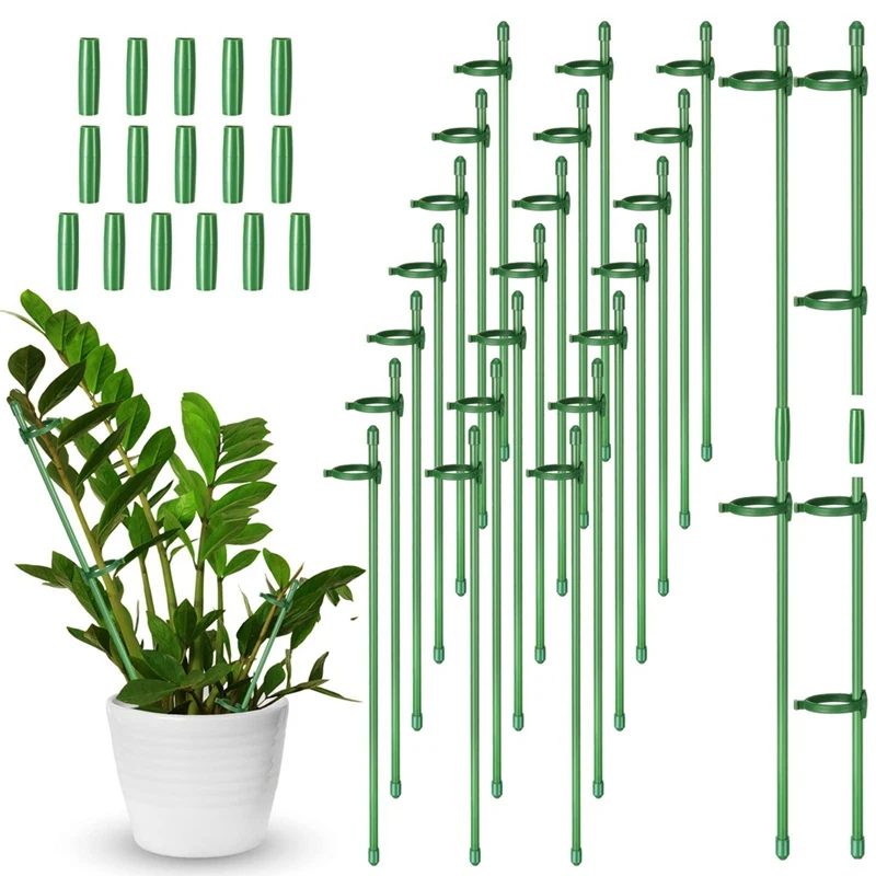 Estacas ajustáveis de suporte a plantas, jardim único tronco, estaca com clipes, conectar tubo, fácil de usar, 11,8 ", 30 pcs