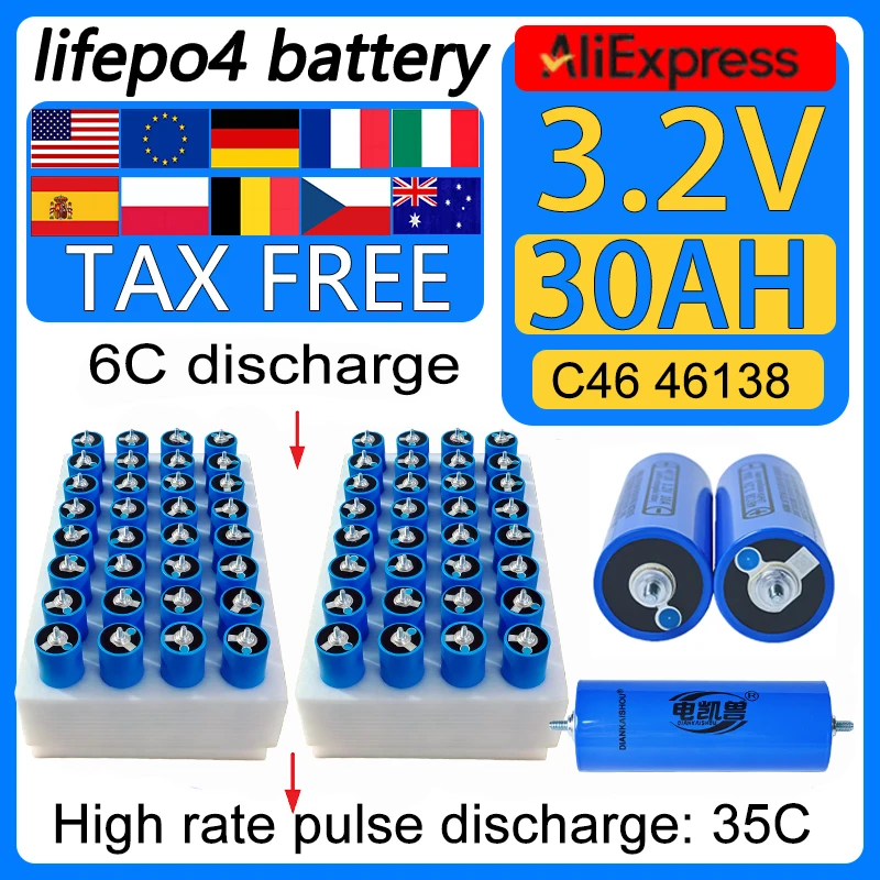 

C46 46138 Grade A 3.2V 30Ah LiFePO4 battery DIY 12V 24V 48V lithium iron phosphate Motorcycle Car motor batteries Modification