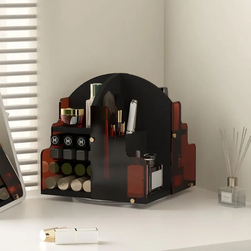 360 ° rotating cosmetic rack,  perfume storage dresser, large-capacity makeup brush finishing rack