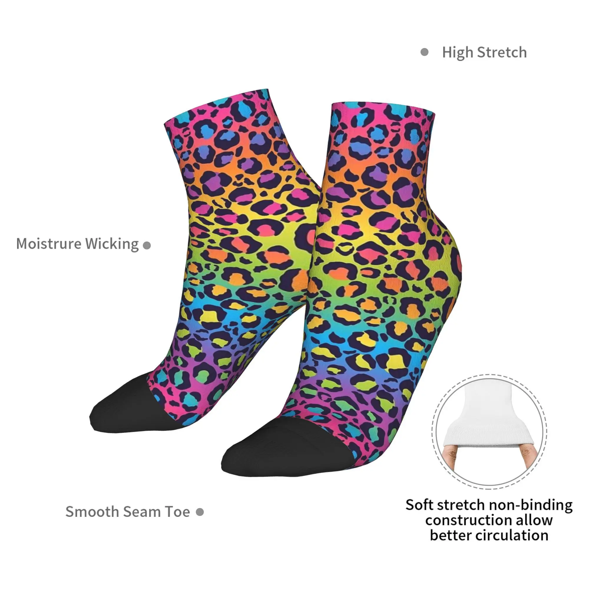 Calzini con motivo leopardato sfumato arcobaleno luminoso Ombre Harajuku Calze super morbide Calzini per tutte le stagioni Accessori per unisex