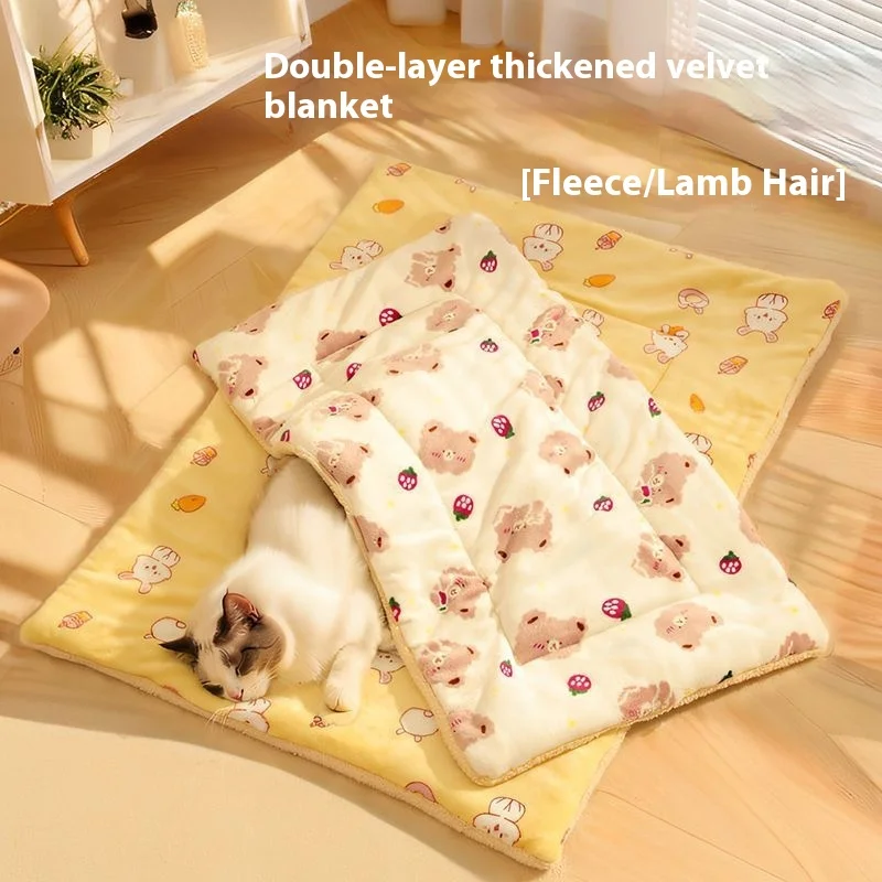 

Pet cat flannel blanket cushion, thickened dog sleeping pad in winter, antifreeze quilt, warm nest, universal in all seasons