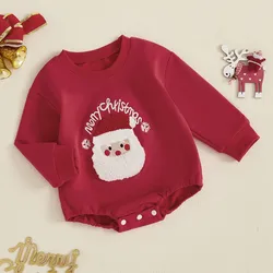 RUEWEY 0 to 18 Months Christmas Baby Girl Boy Bodysuit Long Sleeve Crew Neck Santa Embroidery Newborn Jumpsuit