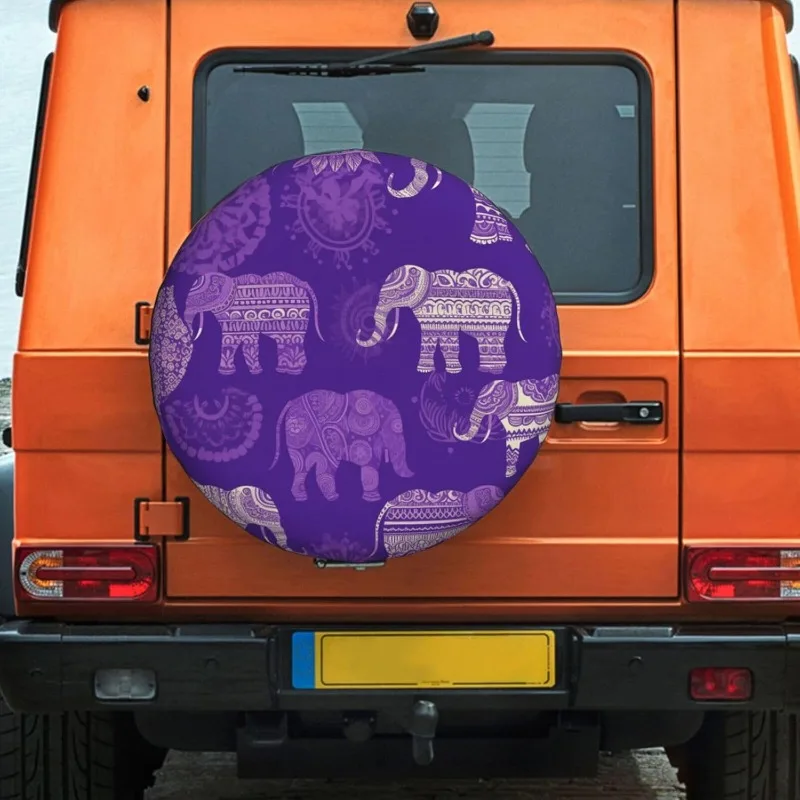 Ethnic Elephant Spare Tire Cover Purple Bohemian Waterproof Wheel Protector for SUV