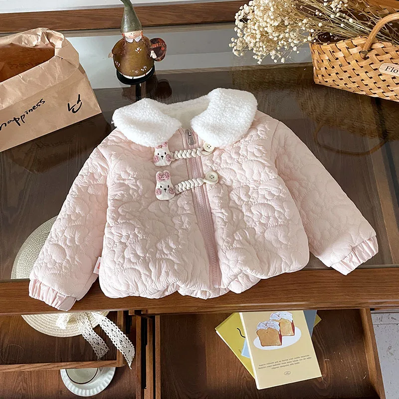 

Children Girls Down Jacket Winter Thick Warm Peter Pan Collar Kids Baby Girls Coat Rabbit Printed Toddler Girl Outerwear Parkas