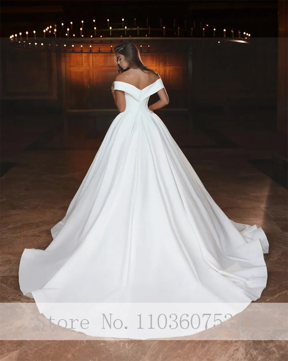 Prinzessin von der Schulter Satin geraffte Hochzeits kleid Ballkleid rücken frei Hochzeits gast Brautkleid mit Zug Vestido de Novias