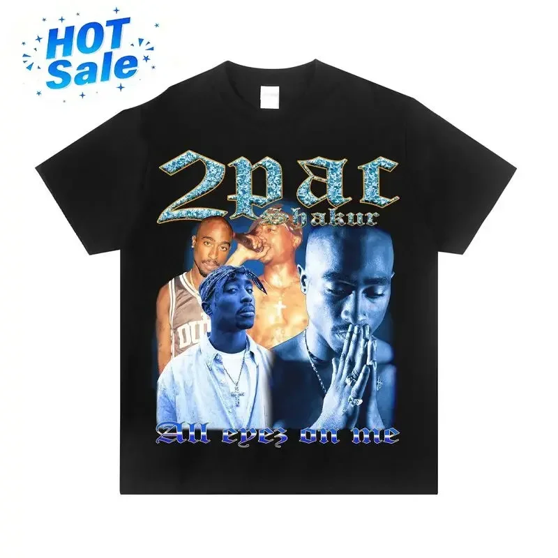2PAC Rapper American Crew Neck Cotton Loose Short-sleeved T-shirt Rock West Coast Trend Men's and Women's Casual High Street Top