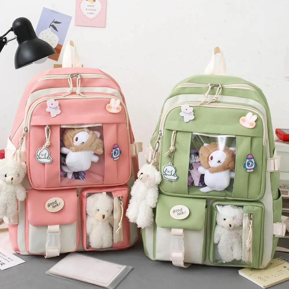 5Pcs/set Kawaii School Backpack Schoolbag Waterproof Lightweight Book Bags Plush Bear Large Capacity School Bags Boys