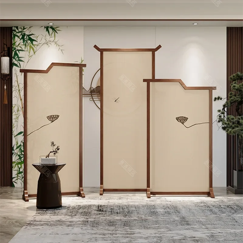 New Chinese-style solid wood screen partition, lobby decoration, entrance partition, movable seat screen, household tea room Zen