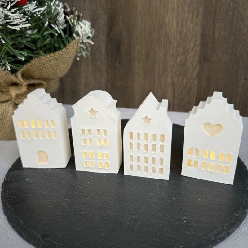 4 House Holder Mould Flexible Silicone Mold for Atmosphere Light Desktop Ornament Mould Jewelry Tool E0BF