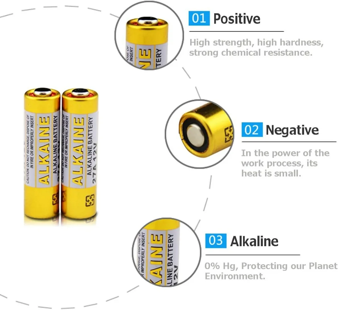 2-100 Stück 27A 12V Alkaline A27 27AE MN27 L828 V27GA 22mAh 8x28,2mm für Türklingel, Autoalarm, Schlüsselanhänger, Garagentor-Fernbedienung – Detail 5