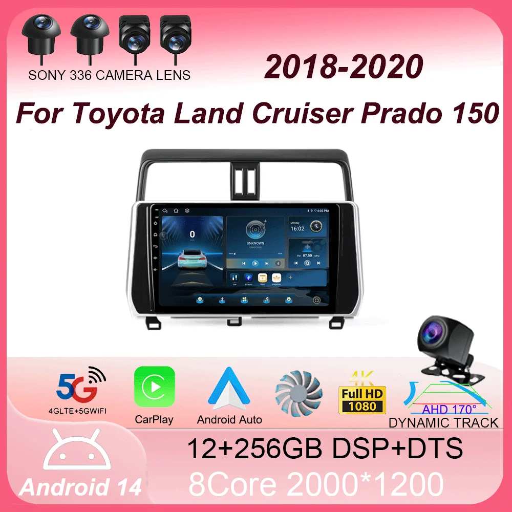 

Android 14 для Toyota Land Cruiser Prado 150 2018-2020 Carplay Auto GPS Автомобильный радиоприемник Навигация Мультимедийный видеоплеер Стерео BT