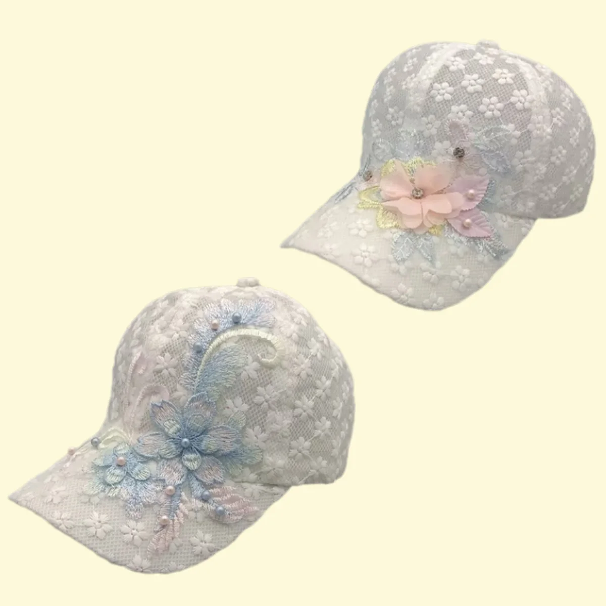 

Lace Embroidery Flowers Baseball Cap Outdoor Trendy Sunshade Snapback Hat Women Spring Summer Thin Breathable Mesh Duckbill Cap