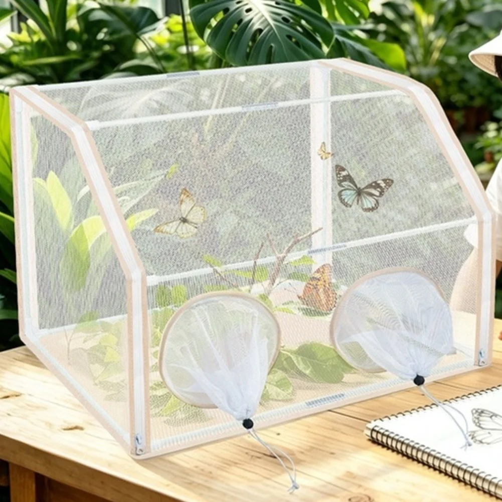 Outdoor Butterfly Net Butterfly Observation Box Breathable Fabric Design Dual Sleeve Openings Fiberglass Frame Structure