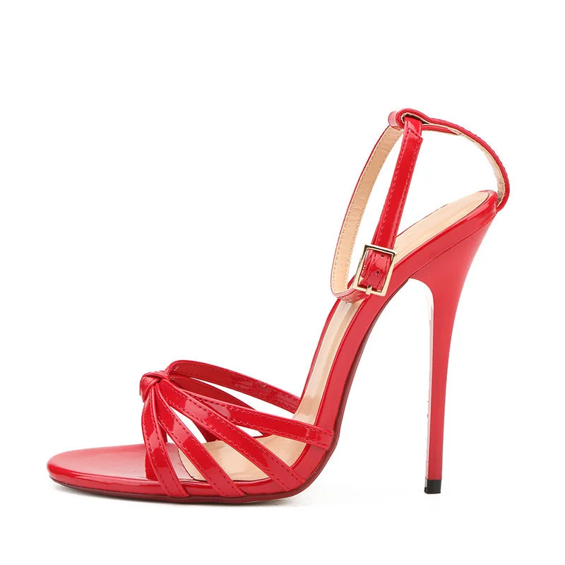 صندل بكعب عالي مع حزام للكاحل للنساء ، حفل زفاف للجنسين ، أحذية بكعب عالي صنم ، موضة حمراء ، مقاس كبير 48 ، الصيف