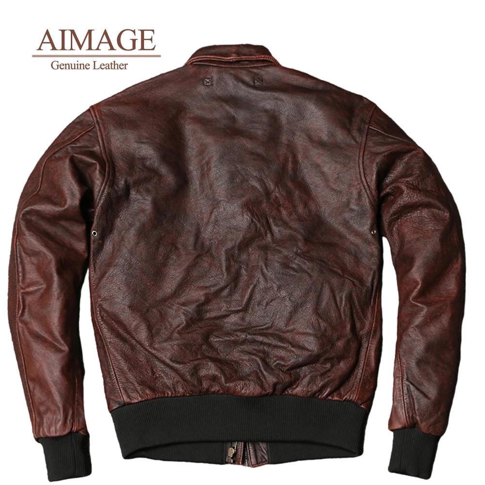 men leather jacket Stone milled old brown A2 flight top cowhide leather short jacket Men Genuine Leather vintage style PY173