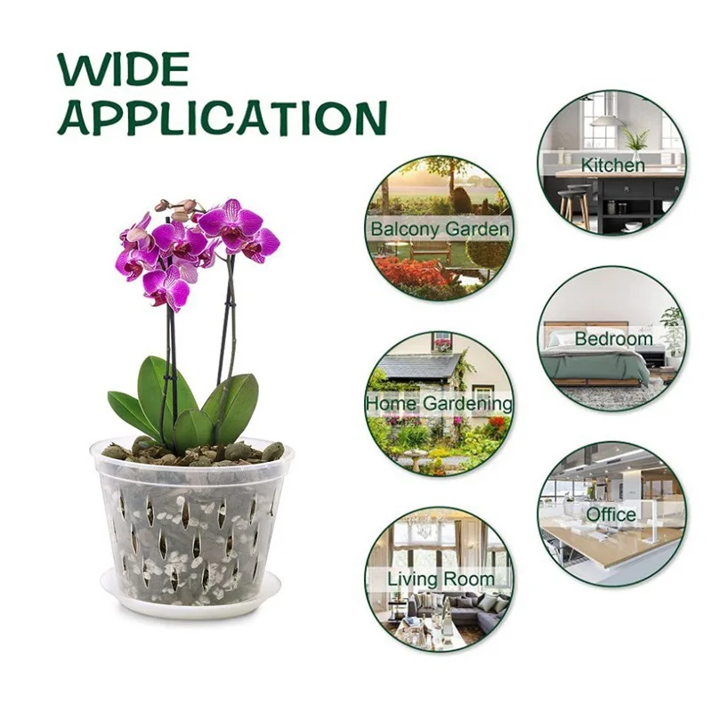 1Pcs 17cm home Transparent Orchid Pots Flower Planters Side Holes Design Plastic Orchid Pots With Trays Growth Gardening Tools