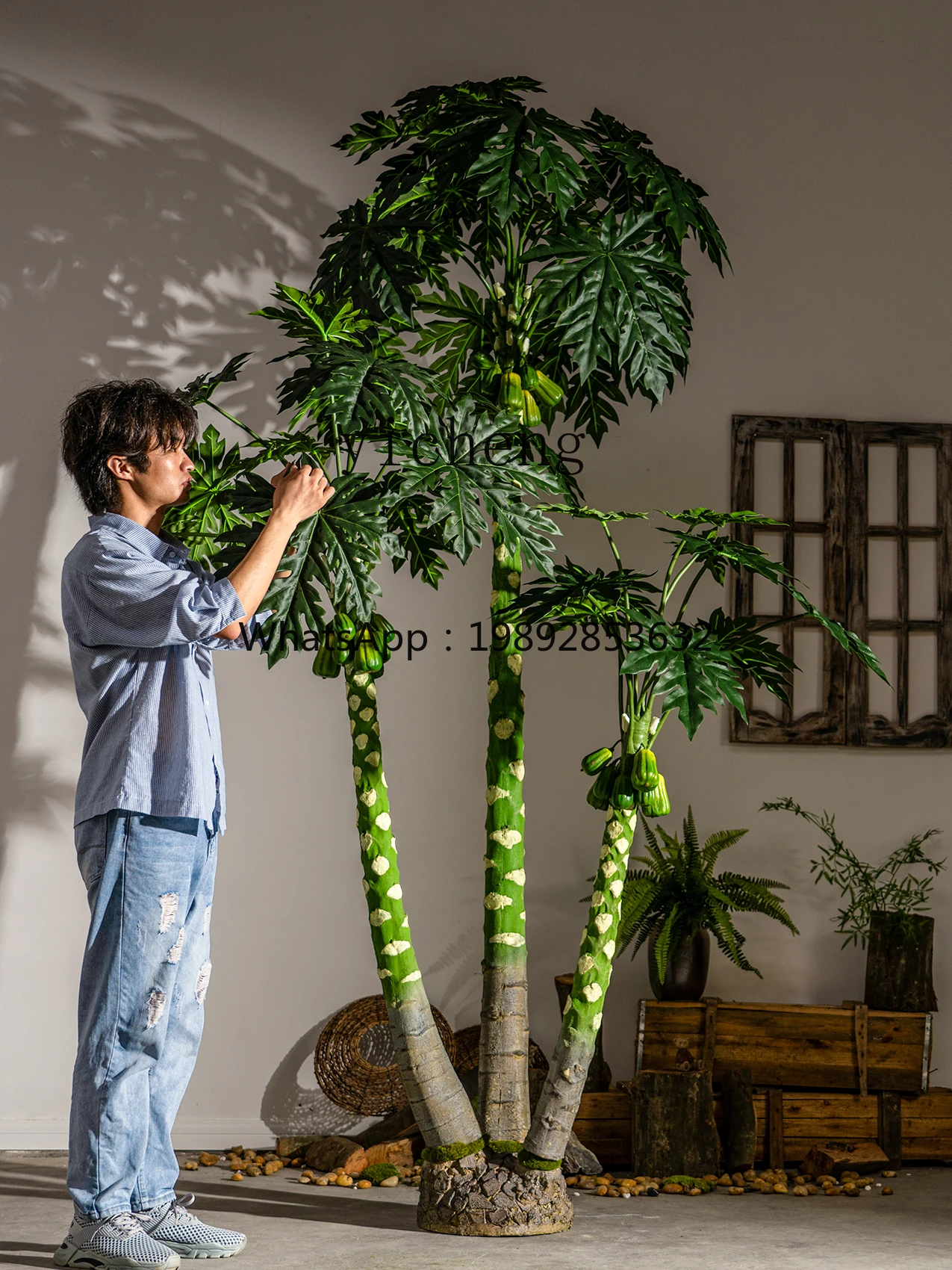 AB  Super Large Imitative Tree Papaya Fake Trees Green Plant Bonsai Indoor Landscape Imitation Ornaments