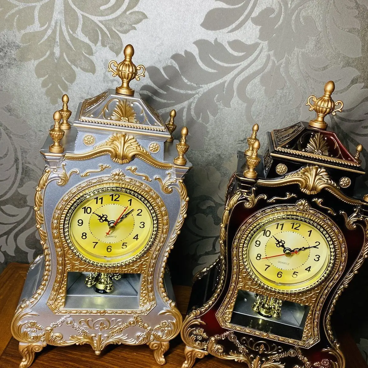 Vintage Table Clock Retro Non-Ticking European Style Beside Mantle Desk Clock for Bedroom Living Room Indoor Decor