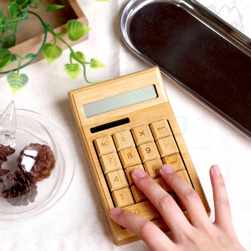Zz Hot Selling Home Solar Portable Smart 12 Digit Tabletop Cute Bamboo Calculator for Office Working