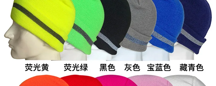 Reflektierende Strickmütze, Sicherheitsmütze für Erwachsene, hohe Sichtbarkeit, Neon-Winter-Strickmütze mit Herren und Damen für Nachtlaufsport – Detail 4