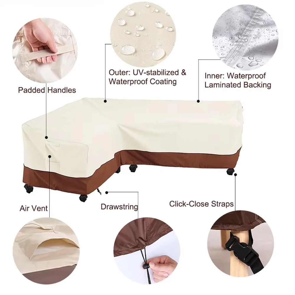 420D Outdoor V-Shaped Heavy Sofa Cover Duty Sectional Lawn Patio Furniture Cover Waterproof Sturdy Patio Sectional Couch Cover