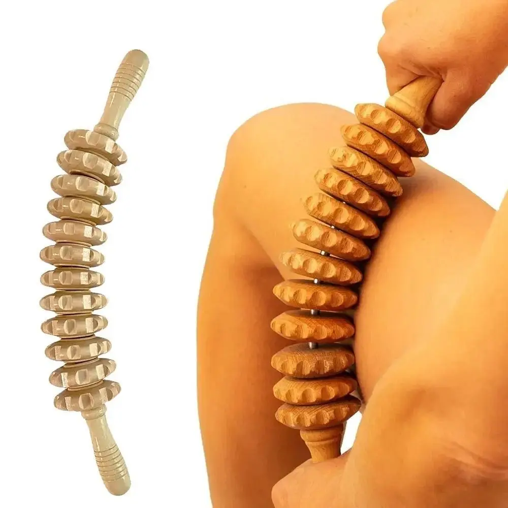 

12 Rollers Curved Massage Stick Multi-Functional Wood Grooved Gear Wooden Massage Roller Wood Therapy Cellulite Reduction