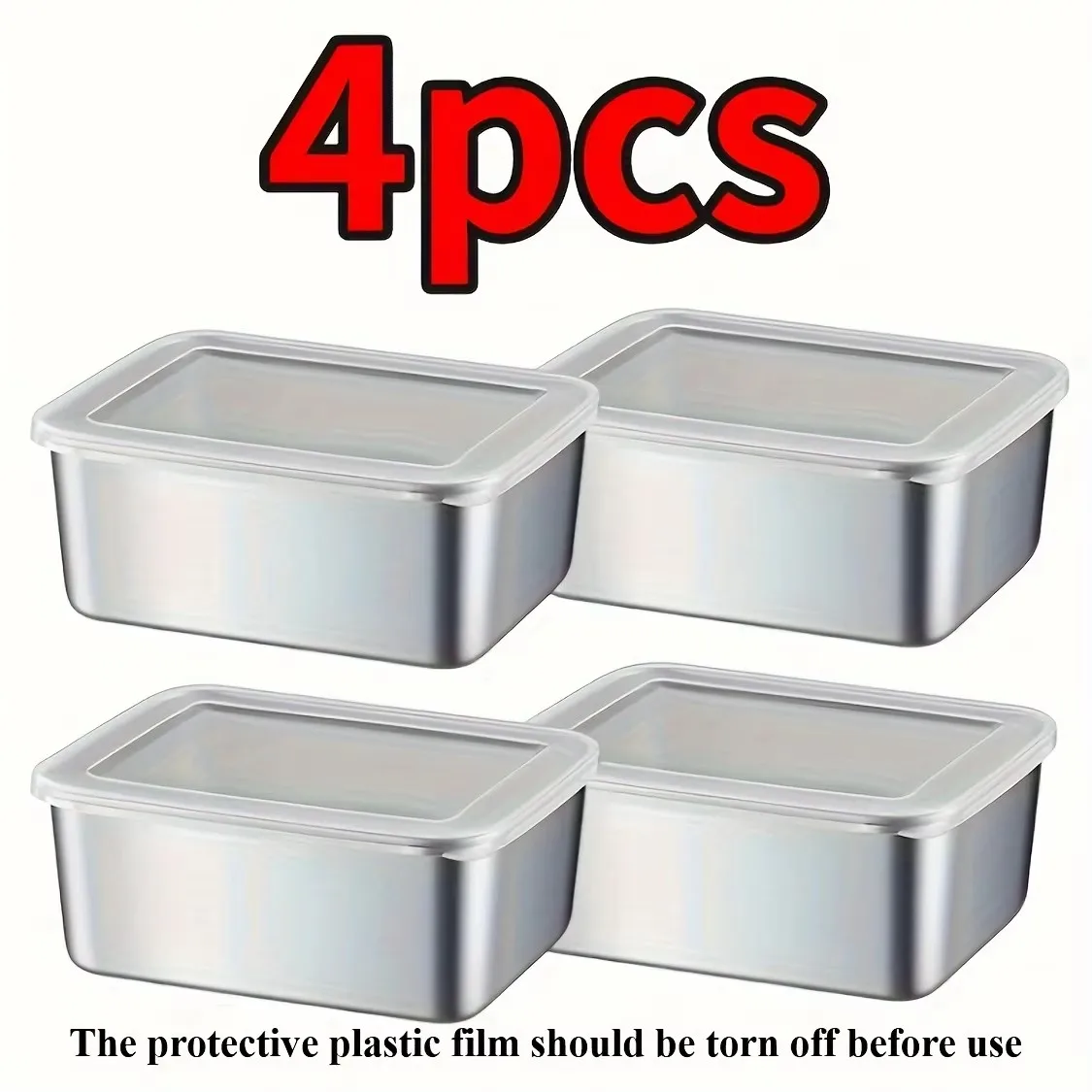 4pc Thickened Square Plate Stainless Steel Food Storage Pan With Lid Commercial Dish Tray Freshing Lunch Box Fresh-Keeping Box