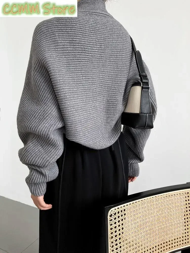 Cardigan tricoté gris élégant pour femme, pull ample, col en v, manches longues, mode marée, automne hiver