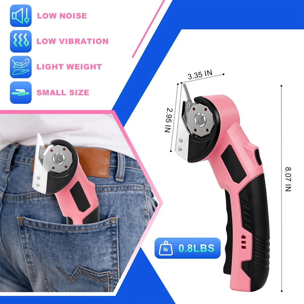 Cordless Electric Scissors Rotary Cutter, 2000mAh USB Rechargeable Fabric Shears for Leather Cardboard Carpet Sewing DIY Cutting