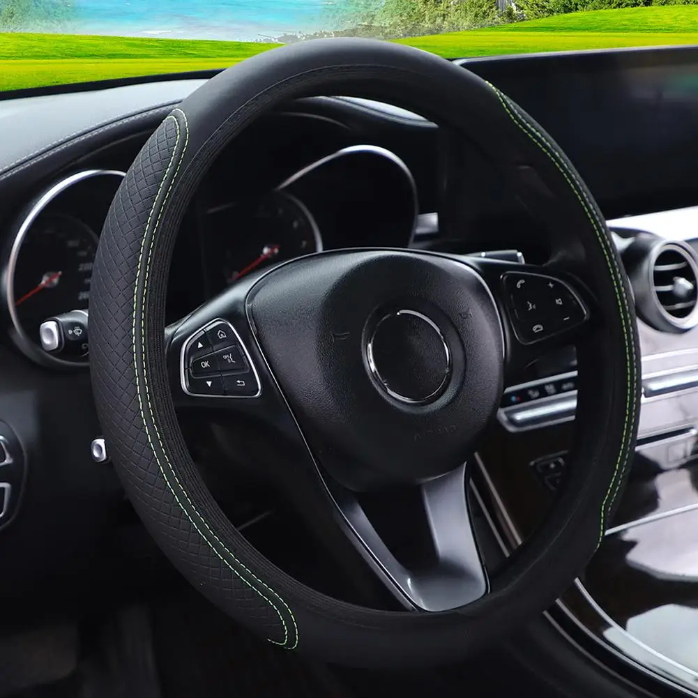 14.56 inch Full-Wrapped Car Steering Wheel Cover Anti-Slip Wear-Resistant Steering Wheel Protection Cover Universal for 37-39cm