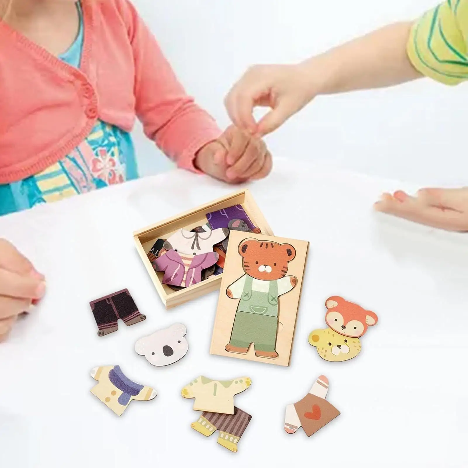 Jeux d'habillage, poupées habillées au Design Animal, puzzle éducatif en bois, tenues de jeu assorties pour enfants d'âge préscolaire en classe