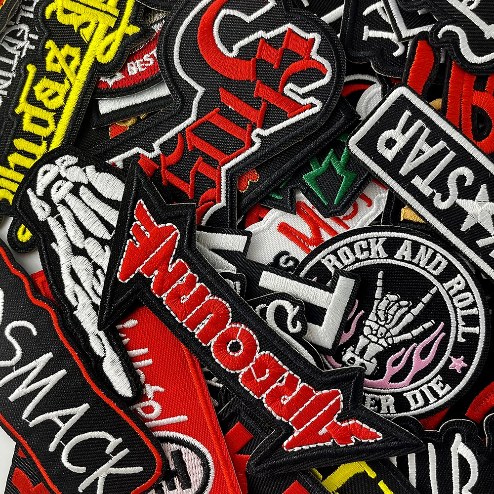 100Pcs/Lot Random Mixing Punk Rock Band Patches Embroidered Applique Clothes Accessories Apparel Supplies Decoration Cloth Patch