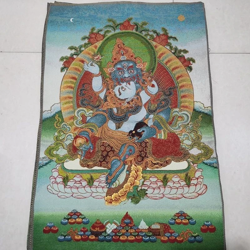 Tibet Tibetan Cloth Silk Lucky good fortune buddha Thangka Tangka Embroidery Painting Embroidery Hanging Pictures