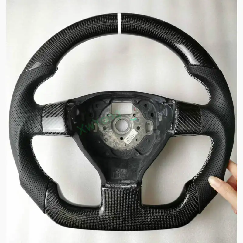 100% Real Carbon Fiber Steering Wheel With Leather For VW Volkswagen Golf 5 Mk5 GTI Passat Maiteng Touran (No Paddle Shifters)