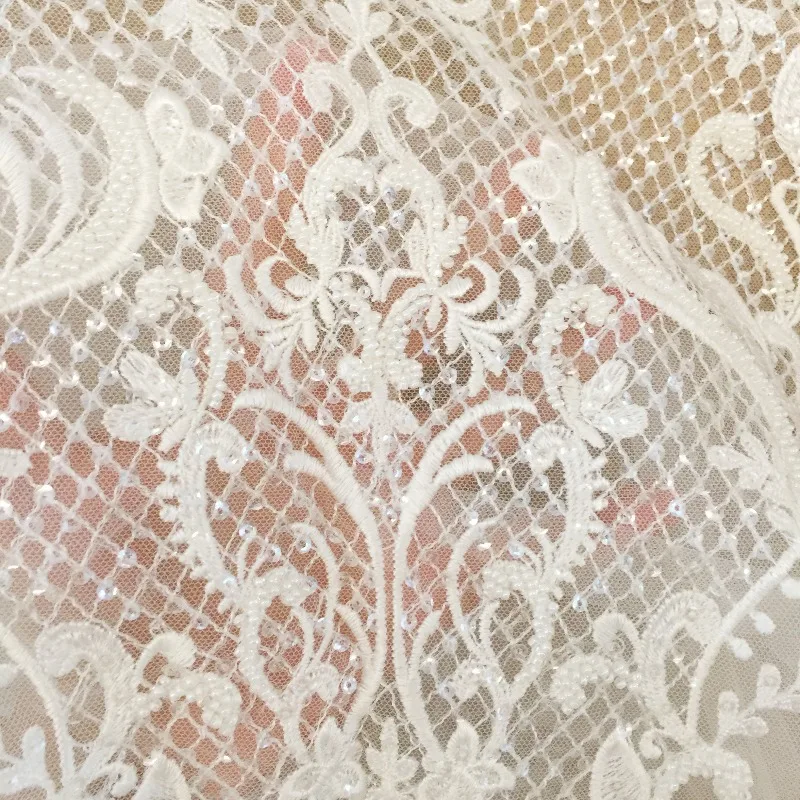 Exquisite European-style Small Bead 3D Beaded Lace Flower Applique for Wedding Dresses and Veils Bodice
