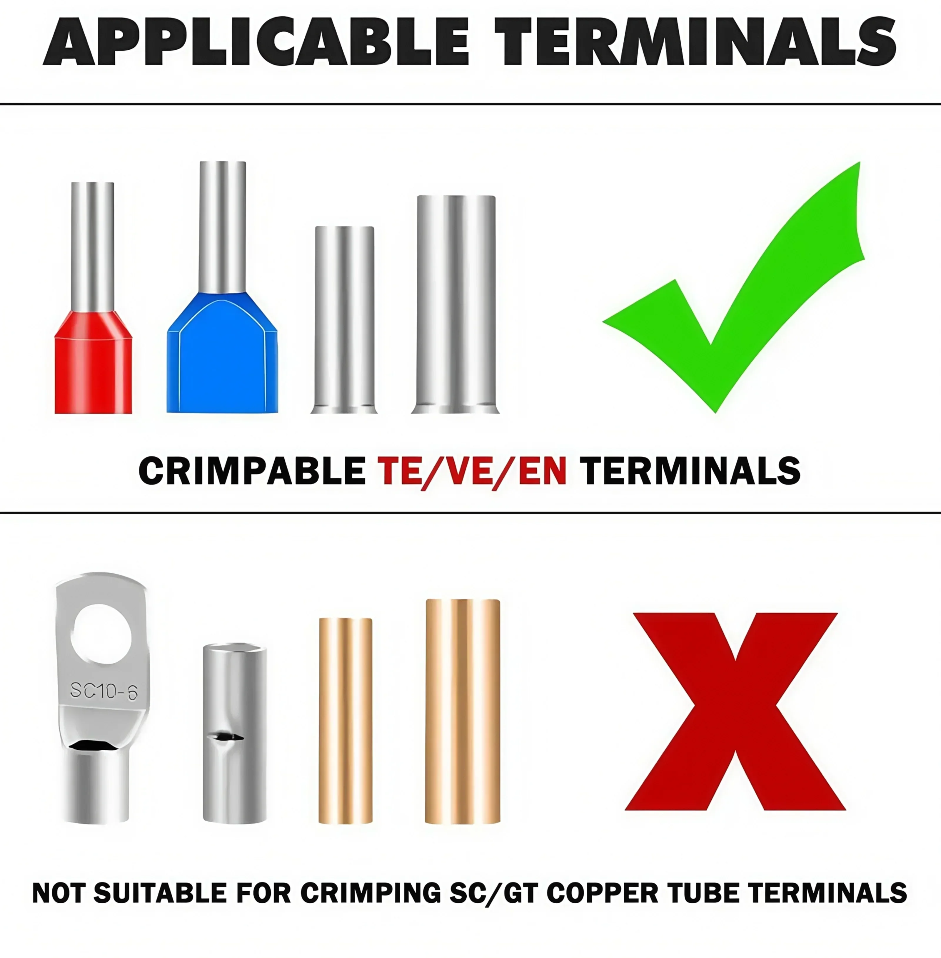 305-teiliges HSC8 6-6 Aderendhülsen-Crimper-Set 0,25-6mm² AWG23-10 mit 300 VE-Klemmen, Isolierband und Drahtreparatur-Werkzeugset – Detail 5
